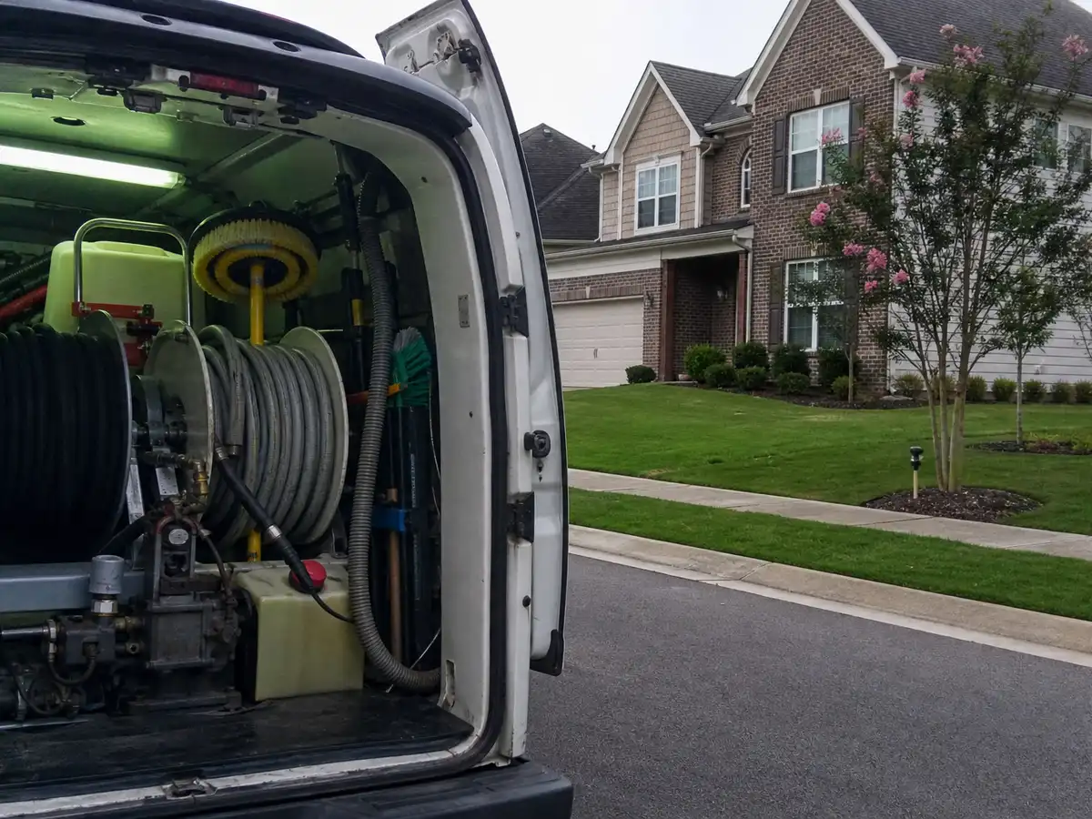 Service van arriving on a Houston, TX street — local same-day coverage